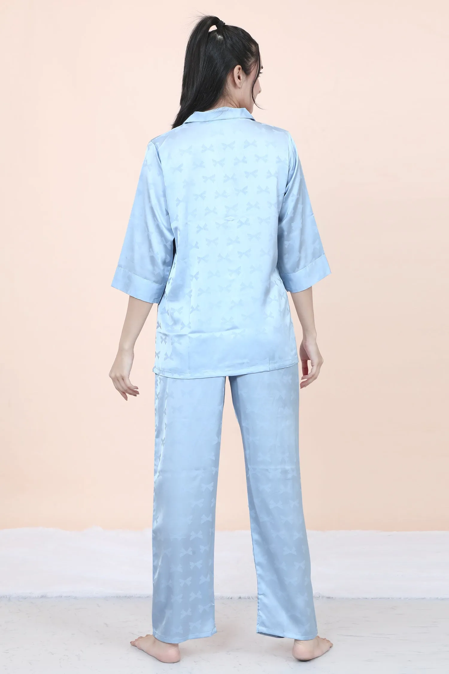 Velure Ethnic Bow Print Satin Night Suit