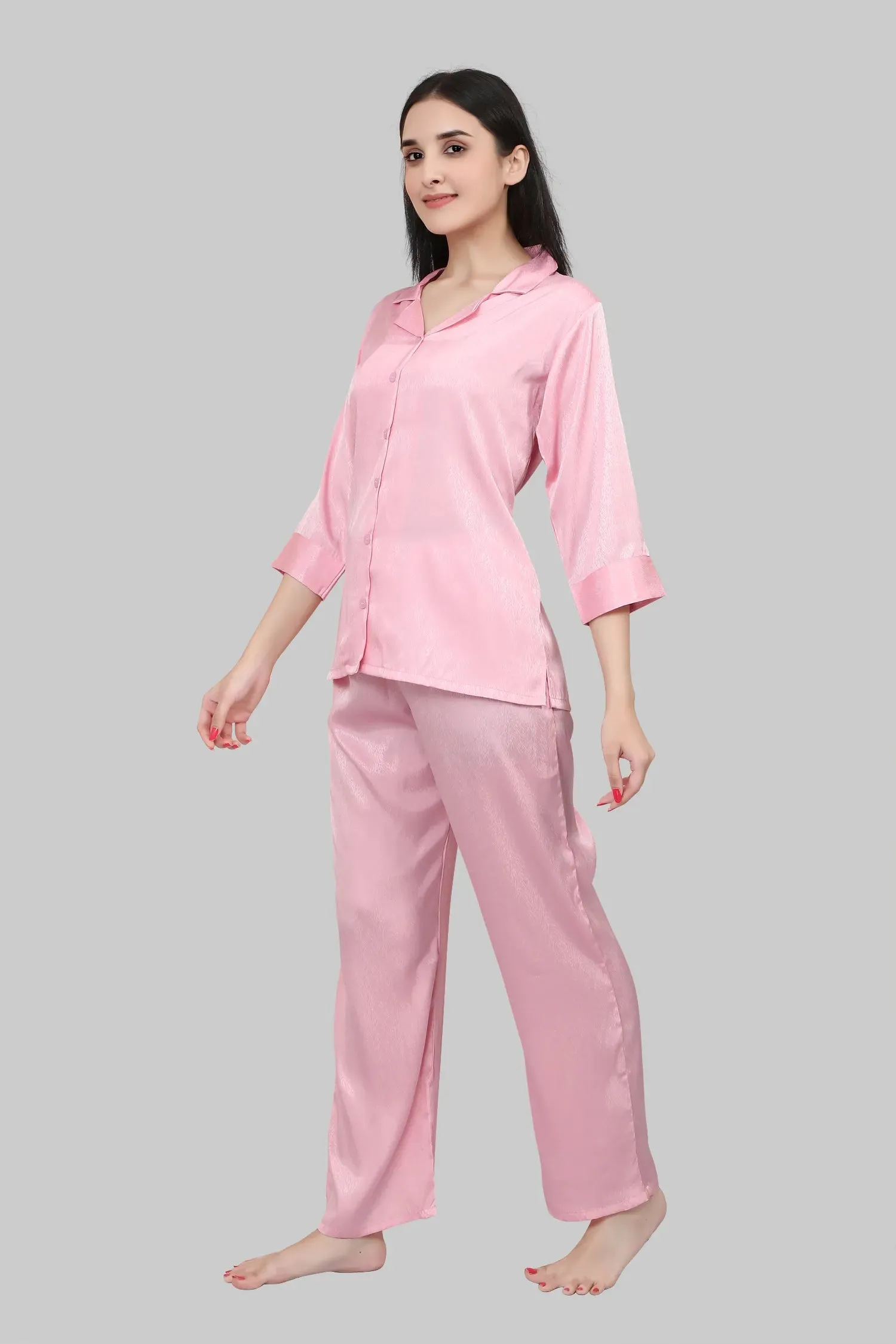 Velure Glossy Pink Satin Night Suit