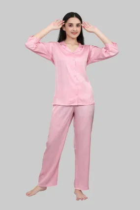 Velure Glossy Pink Satin Night Suit