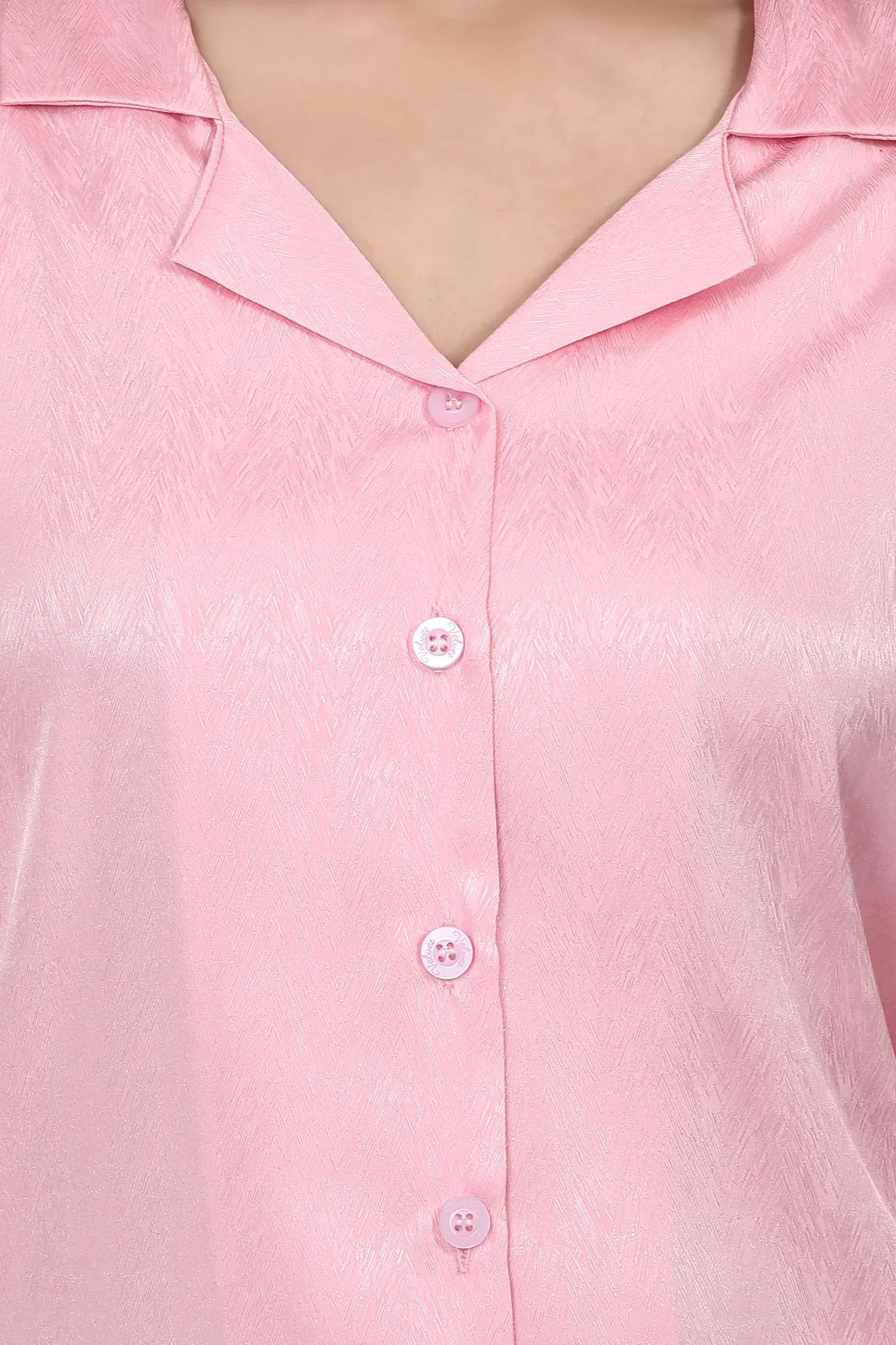 Velure Glossy Pink Satin Night Suit