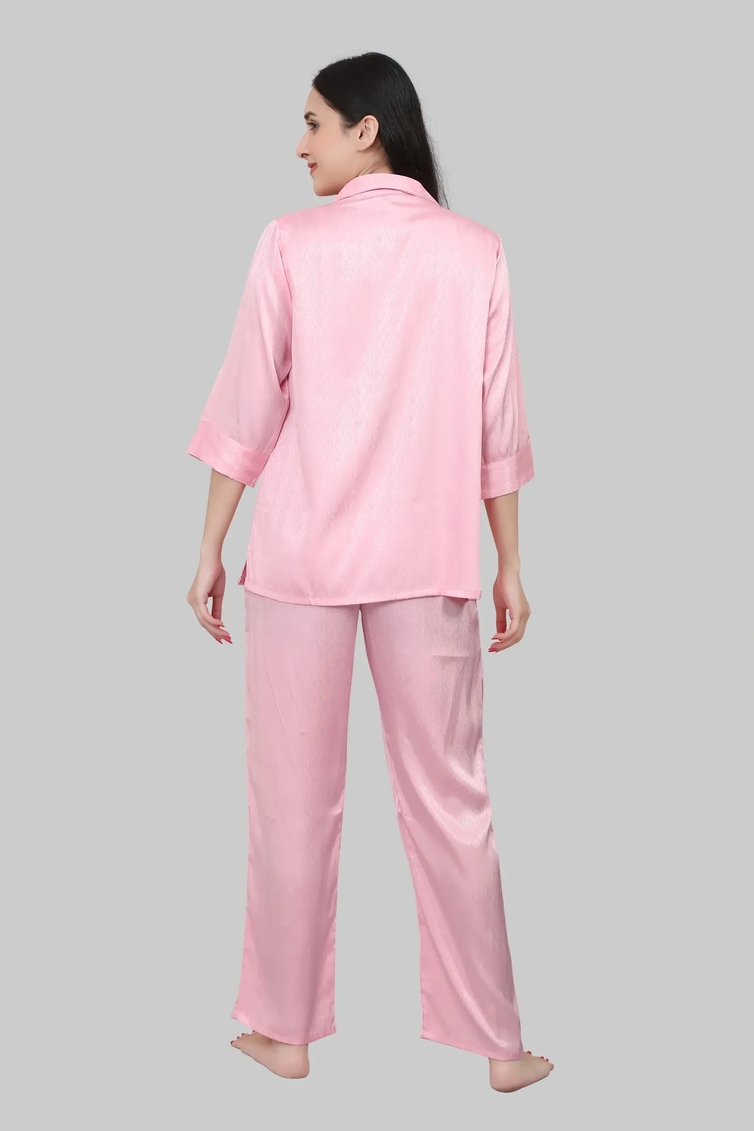 Velure Glossy Pink Satin Night Suit