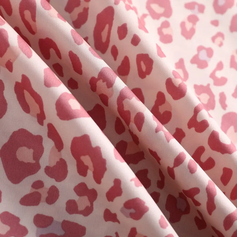 VenusFox Sexy Ice Silk Lingerie Lazy Little Pink Leopard Women's Sleepwear Sling Night Dress Animal Pattern Female's Home Clothes New