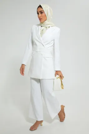 White Belted Long Blazer