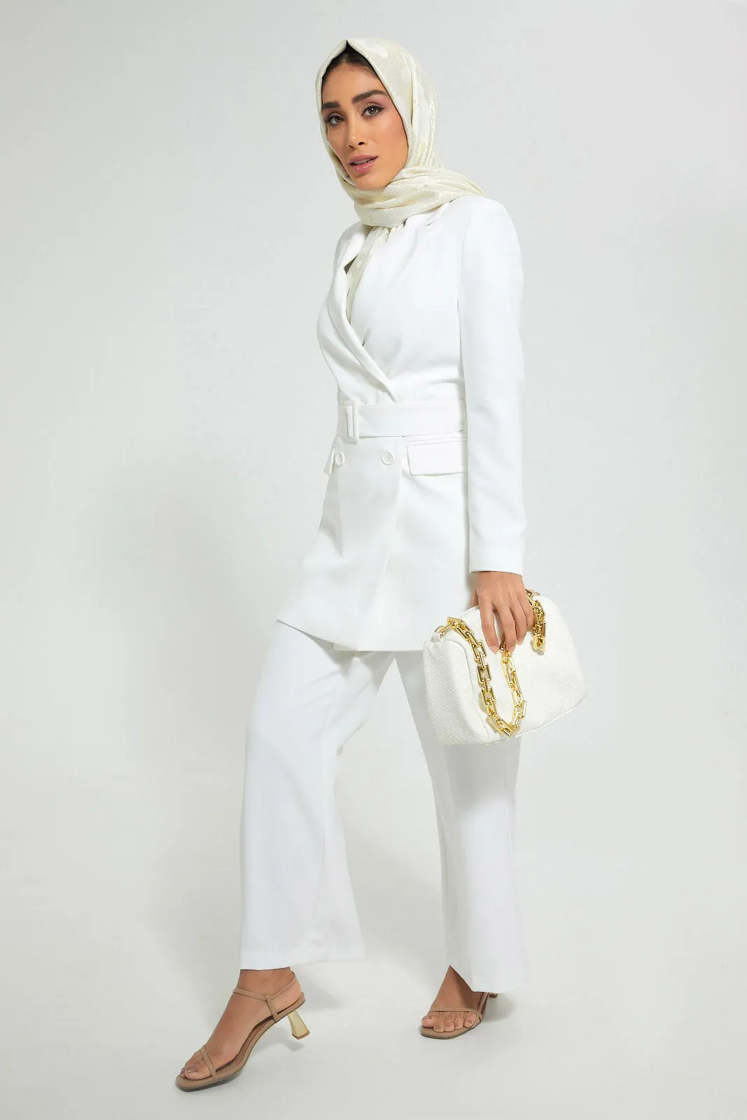 White Formal Wide-Leg Trouser