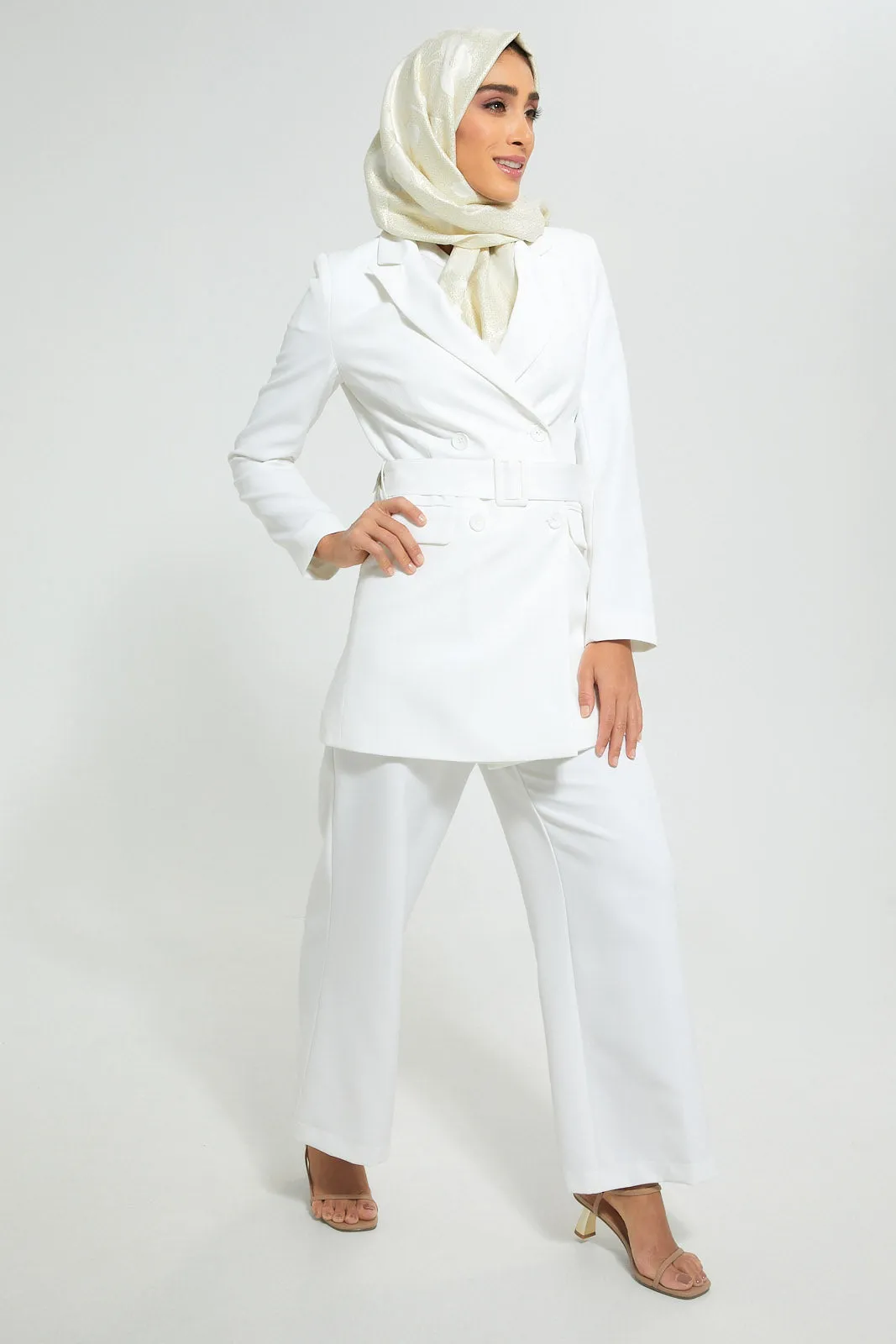 White Formal Wide-Leg Trouser