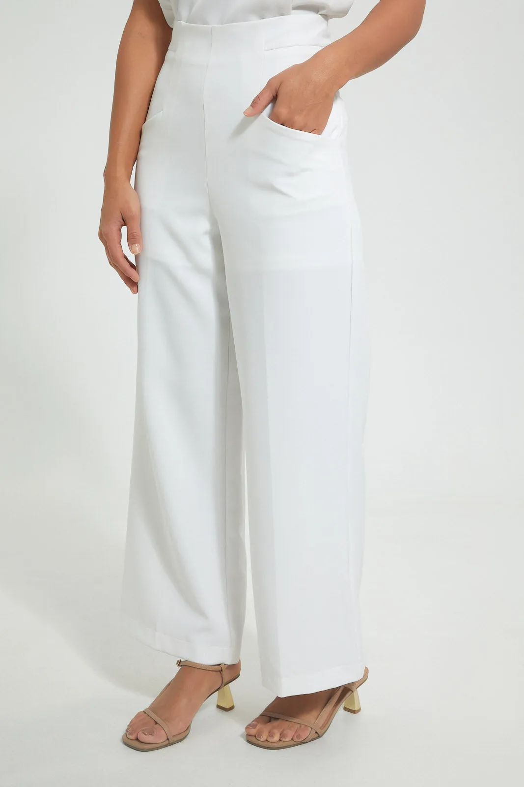 White Formal Wide-Leg Trouser