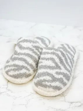 Zebra Fuzzy Slippers - Gray